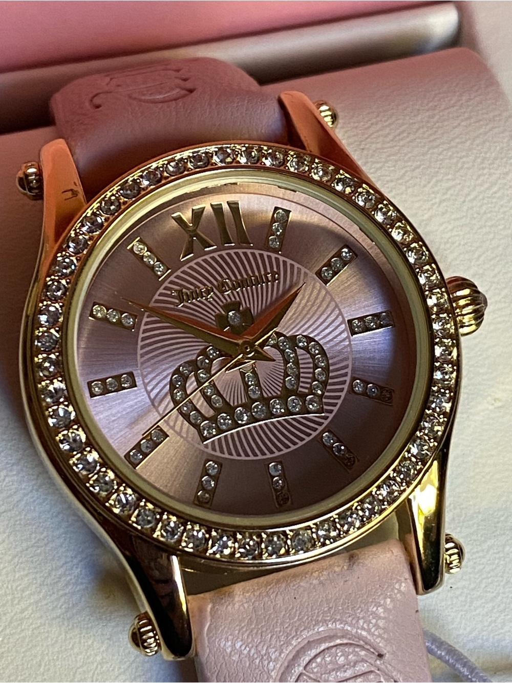 Juicy Couture Pink Crown Rhinestone bezel Watch NIB